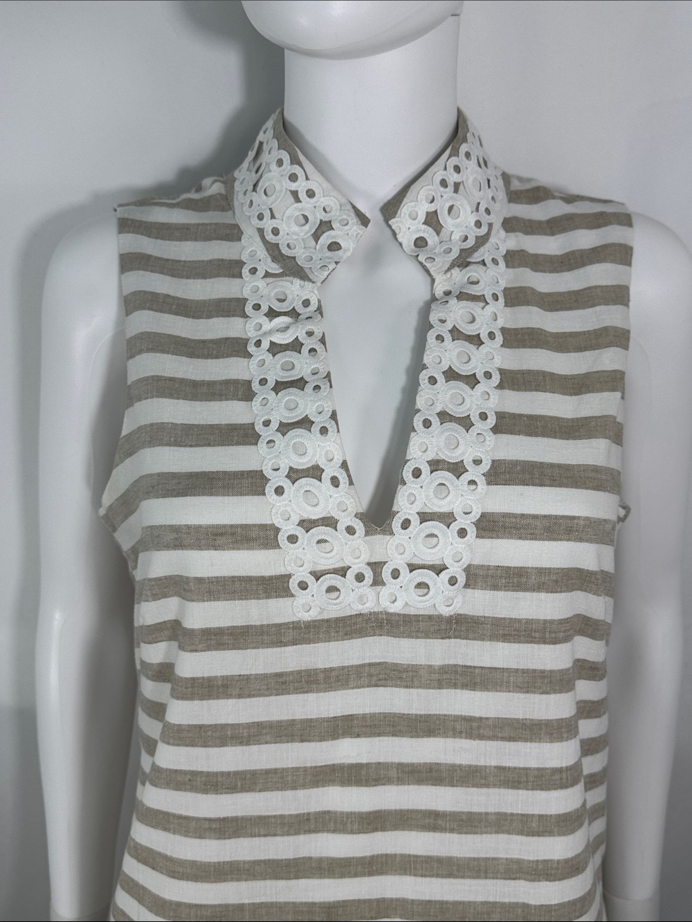 Eliza J Striped Linen Blend Sleeveless Shift Dress Trim Accent Size 10 - Picture 4 of 15
